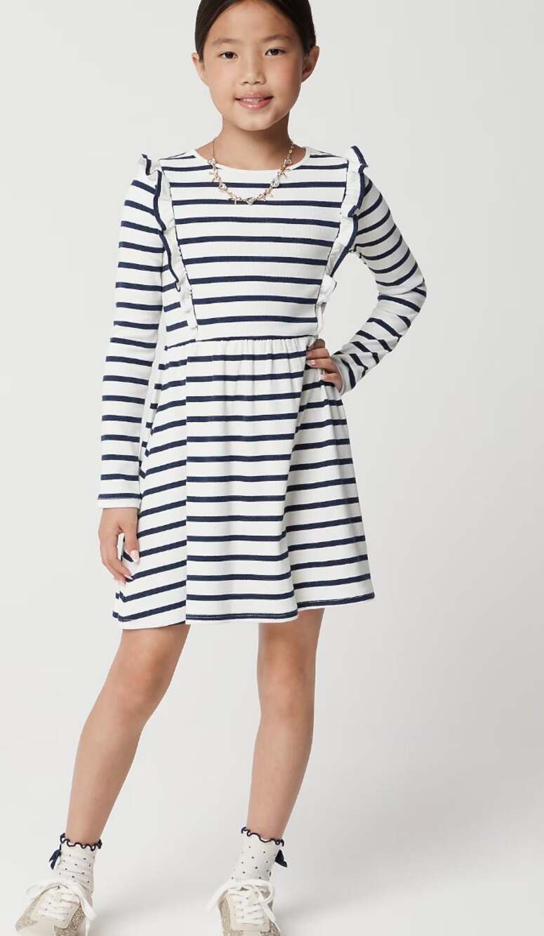 J Crew crewcuts Girls Ribbed Stripe Dress 12 NWT Navy Blue White CV783 J.Crew